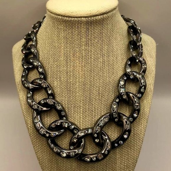 Kenneth Jay Lane Jewelry - Vintage Kenneth Jay Lane (KJL) Gun Metal Rhinestone Chain Link Necklace